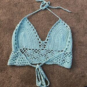 Crochet Halter Top in Light Blue